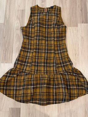 En Saison Mustard Yellow Plaid Sleeveless Dress